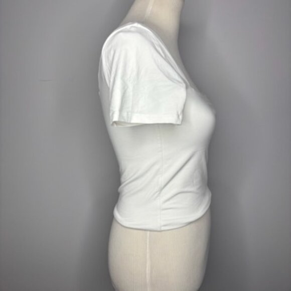 Babaton - White Crop Square Neck T-Shirt - Picture 2 of 4